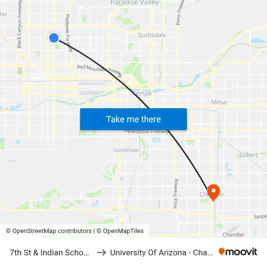 7th St & Indian School Rd to University Of Arizona - Chandler map