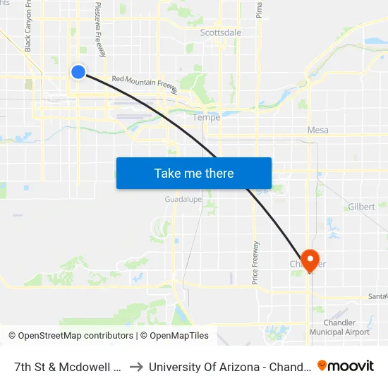 7th St & Mcdowell Rd to University Of Arizona - Chandler map