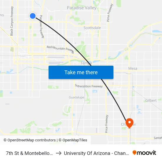 7th St & Montebello Av to University Of Arizona - Chandler map