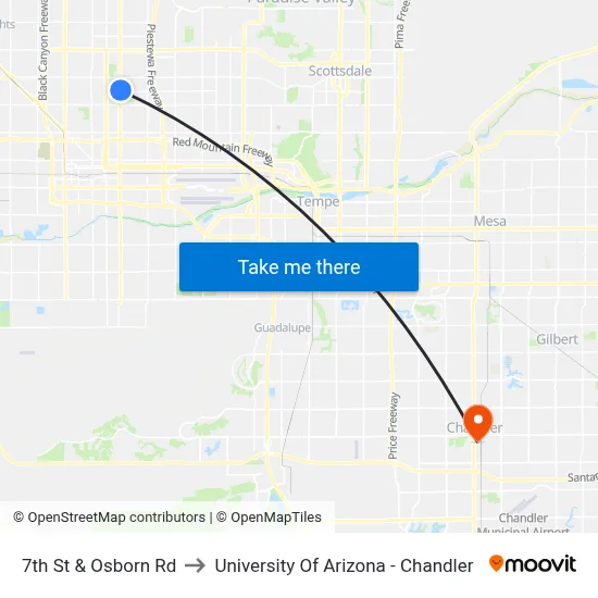 7th St & Osborn Rd to University Of Arizona - Chandler map