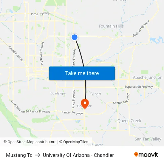 Mustang Tc to University Of Arizona - Chandler map