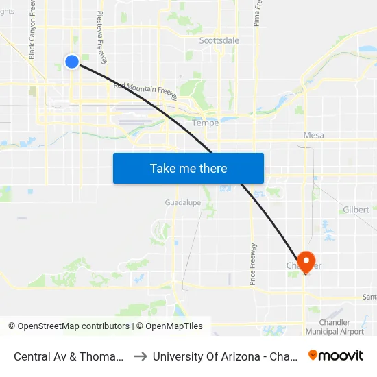 Central Av & Thomas Rd to University Of Arizona - Chandler map