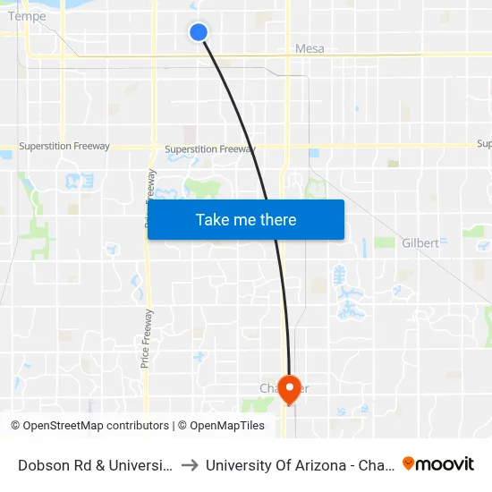 Dobson Rd & University Dr to University Of Arizona - Chandler map