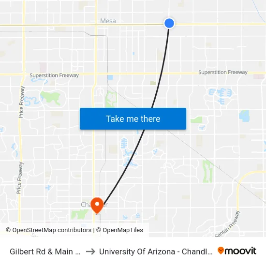 Gilbert Rd & Main St to University Of Arizona - Chandler map
