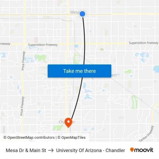Mesa Dr & Main St to University Of Arizona - Chandler map