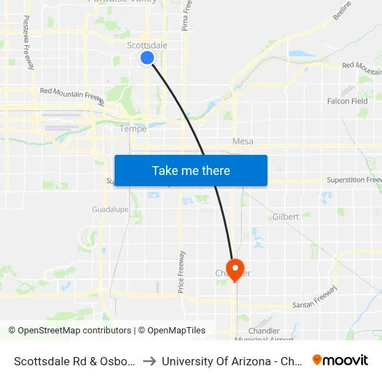 Scottsdale Rd & Osborn Rd to University Of Arizona - Chandler map