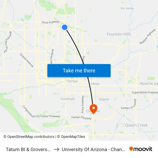 Tatum Bl & Grovers Av to University Of Arizona - Chandler map