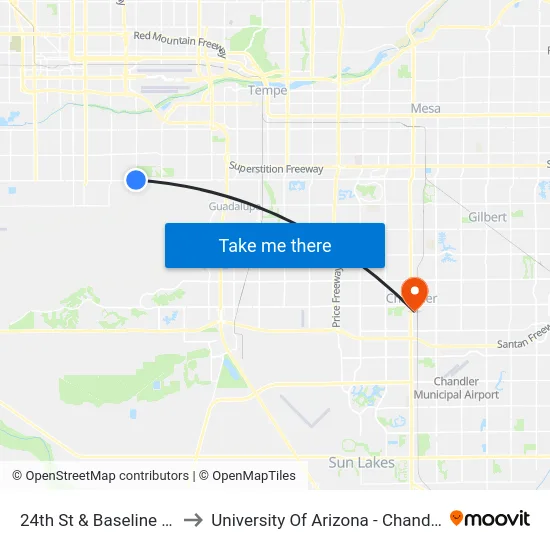 24th St & Baseline Rd to University Of Arizona - Chandler map