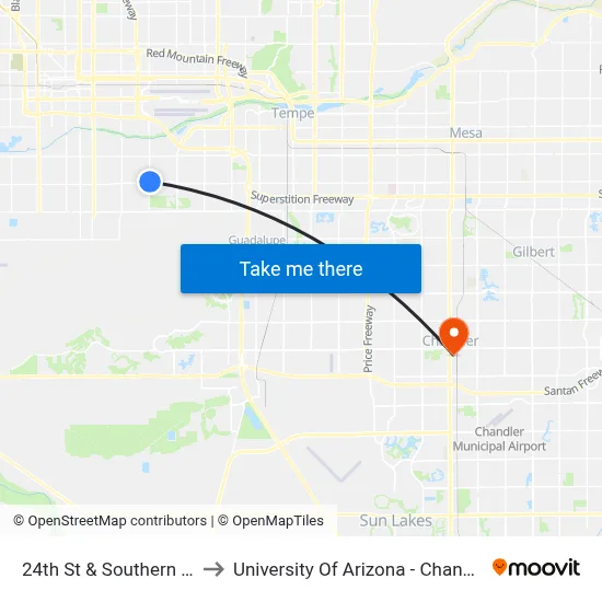 24th St & Southern Av to University Of Arizona - Chandler map