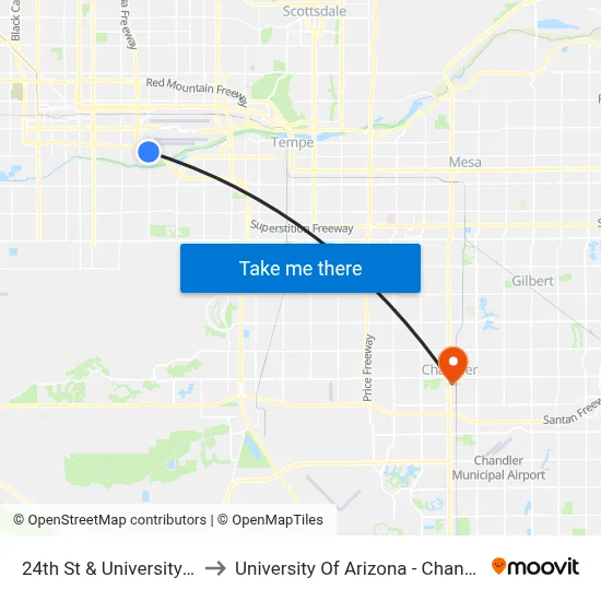 24th St & University Dr to University Of Arizona - Chandler map