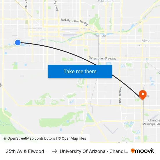 35th Av & Elwood St to University Of Arizona - Chandler map