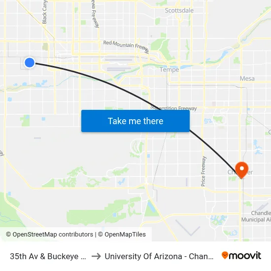 35th Av & Buckeye Rd to University Of Arizona - Chandler map
