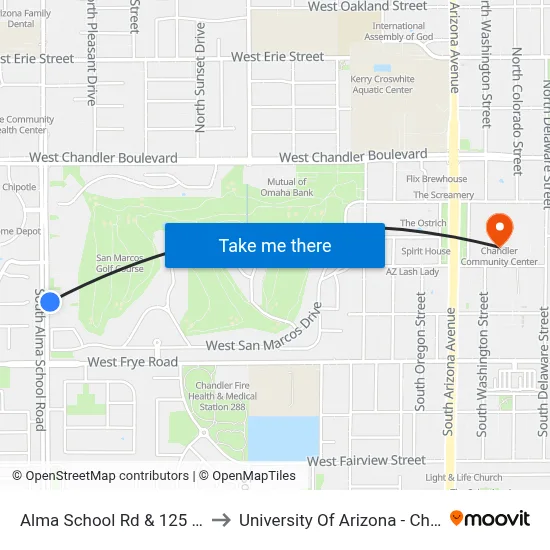 Alma School Rd & 125 South to University Of Arizona - Chandler map