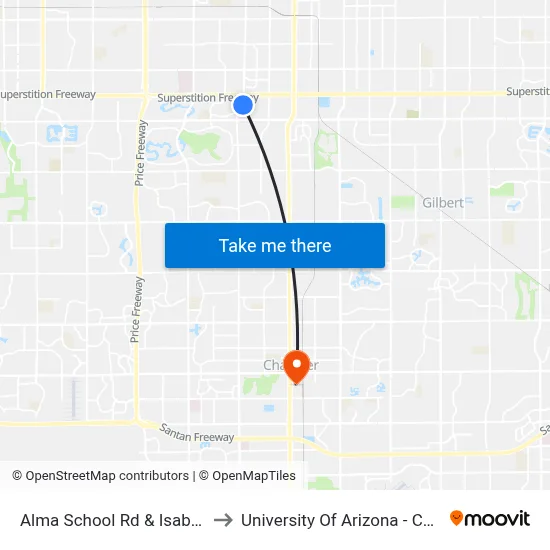 Alma School Rd & Isabella Av to University Of Arizona - Chandler map