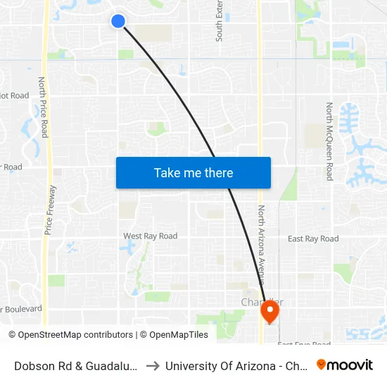 Dobson Rd & Guadalupe Rd to University Of Arizona - Chandler map