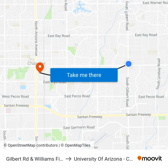 Gilbert Rd & Williams Field Rd to University Of Arizona - Chandler map