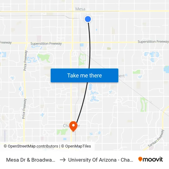 Mesa Dr & Broadway Rd to University Of Arizona - Chandler map