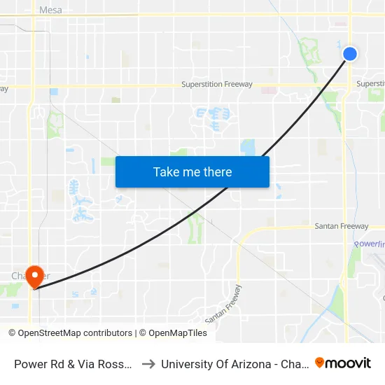 Power Rd & Via Rossmoor to University Of Arizona - Chandler map