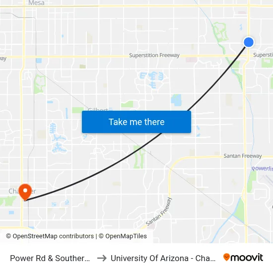 Power Rd & Southern Av to University Of Arizona - Chandler map