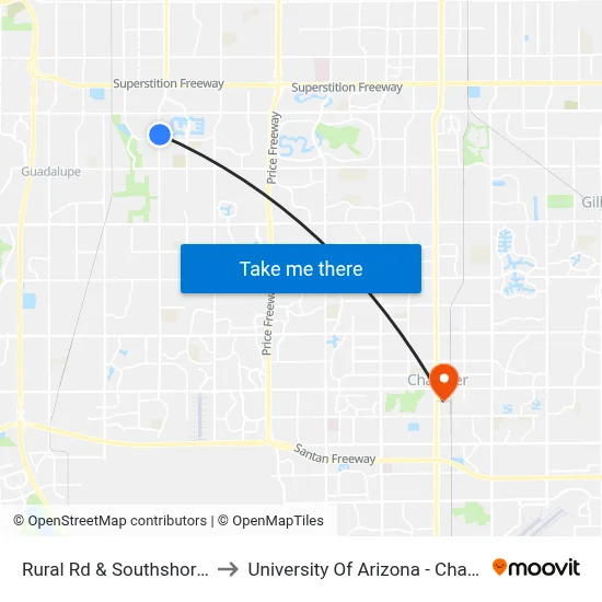 Rural Rd & Southshore Dr to University Of Arizona - Chandler map