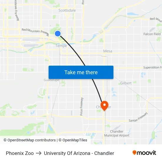 Phoenix Zoo to University Of Arizona - Chandler map