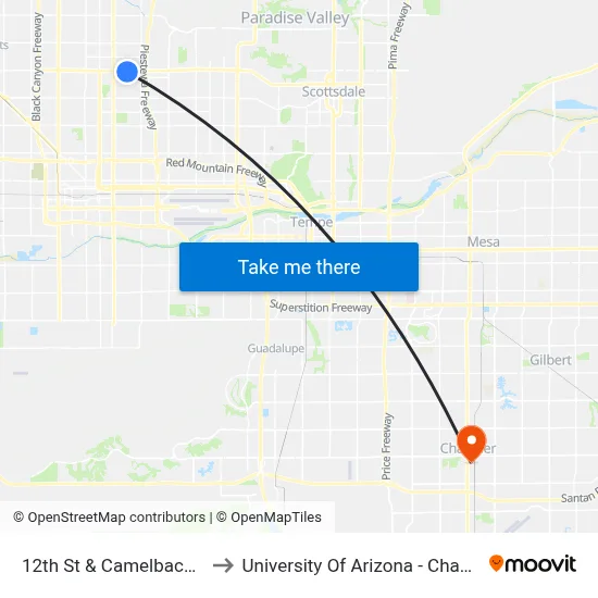 12th St & Camelback Rd to University Of Arizona - Chandler map