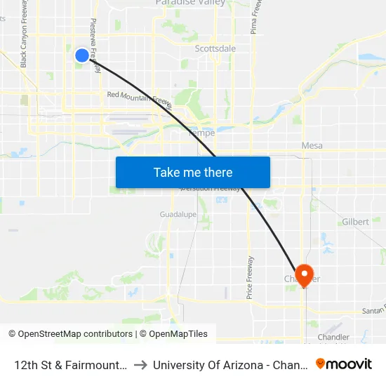 12th St & Fairmount Av to University Of Arizona - Chandler map