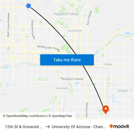 12th St & Griswold Rd to University Of Arizona - Chandler map