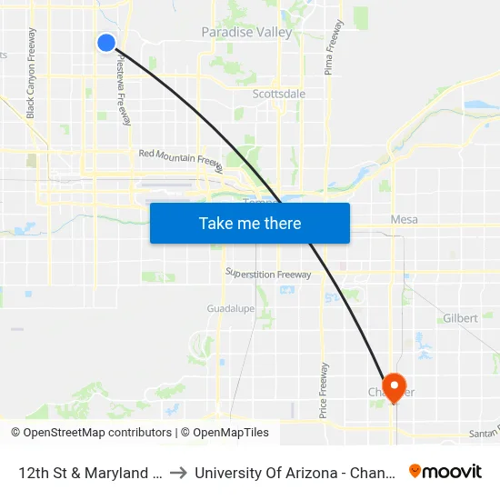 12th St & Maryland Av to University Of Arizona - Chandler map