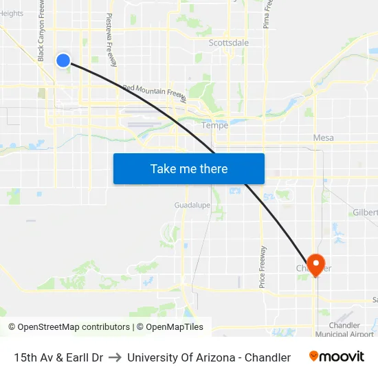 15th Av & Earll Dr to University Of Arizona - Chandler map