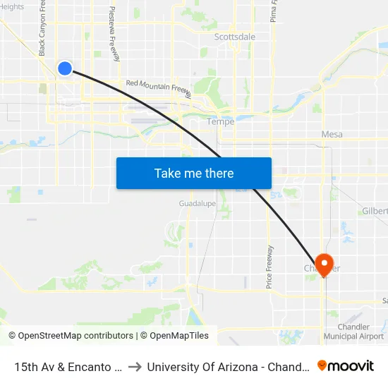 15th Av & Encanto Bl to University Of Arizona - Chandler map