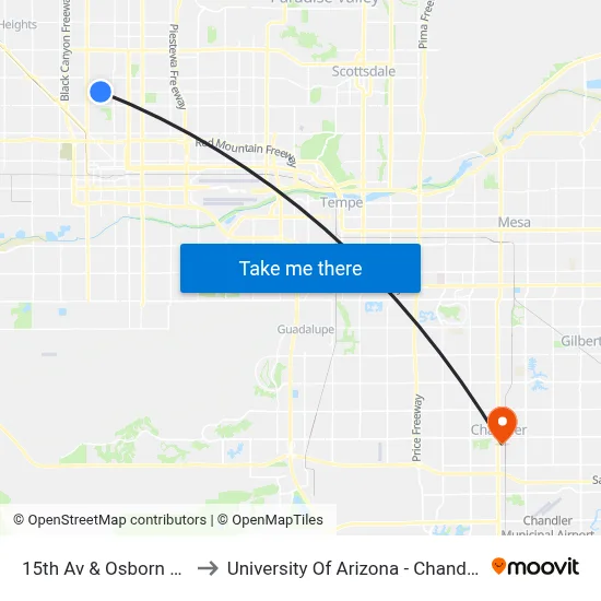 15th Av & Osborn Rd to University Of Arizona - Chandler map