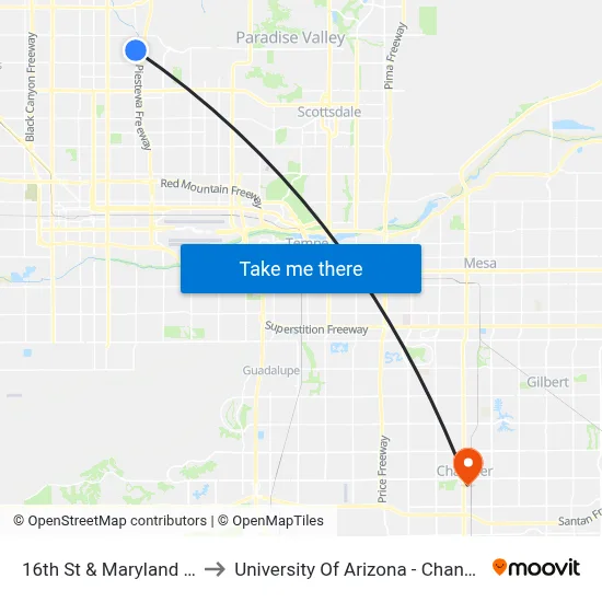 16th St & Maryland Av to University Of Arizona - Chandler map