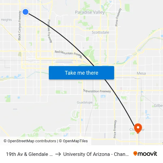 19th Av & Glendale Av to University Of Arizona - Chandler map