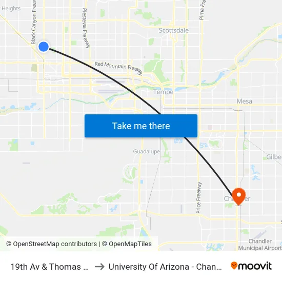 19th Av & Thomas Rd to University Of Arizona - Chandler map