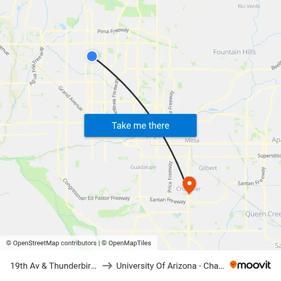 19th Av & Thunderbird Rd to University Of Arizona - Chandler map