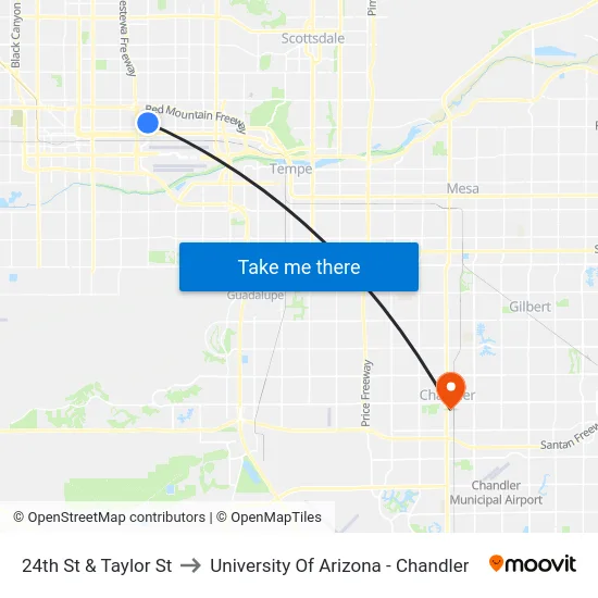 24th St & Taylor St to University Of Arizona - Chandler map