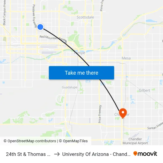 24th St & Thomas Rd to University Of Arizona - Chandler map