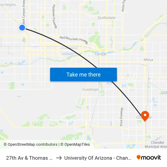27th Av & Thomas Rd to University Of Arizona - Chandler map