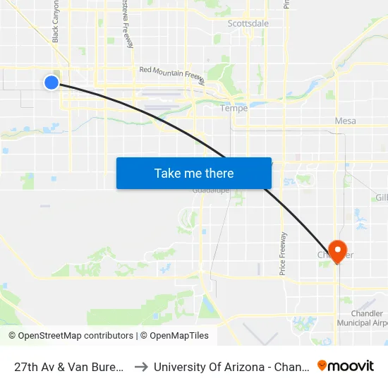 27th Av & Van Buren St to University Of Arizona - Chandler map