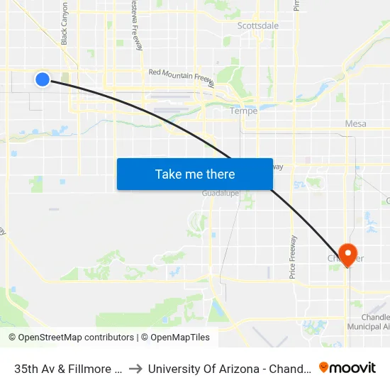 35th Av & Fillmore St to University Of Arizona - Chandler map