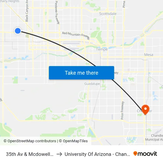 35th Av & Mcdowell Rd to University Of Arizona - Chandler map