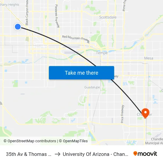 35th Av & Thomas Rd to University Of Arizona - Chandler map