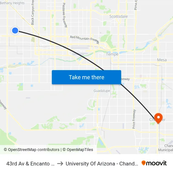 43rd Av & Encanto Bl to University Of Arizona - Chandler map