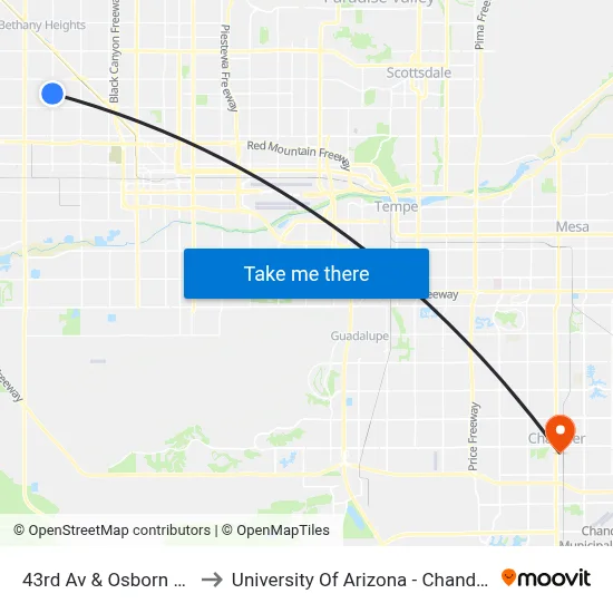 43rd Av & Osborn Rd to University Of Arizona - Chandler map