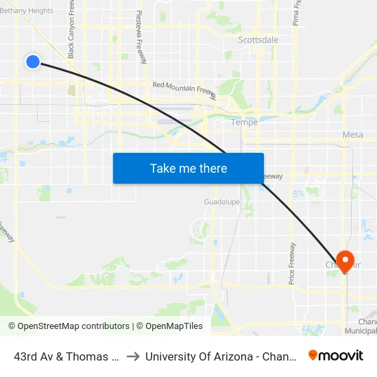 43rd Av & Thomas Rd to University Of Arizona - Chandler map