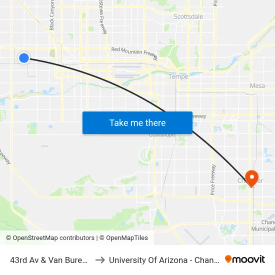 43rd Av & Van Buren St to University Of Arizona - Chandler map