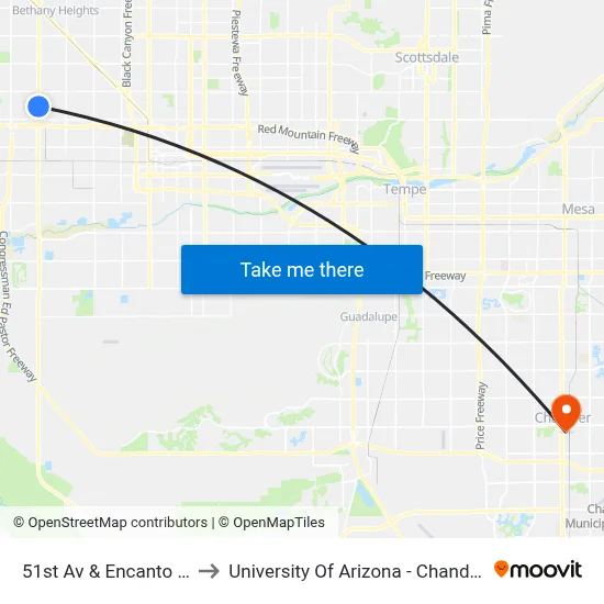 51st Av & Encanto Bl to University Of Arizona - Chandler map