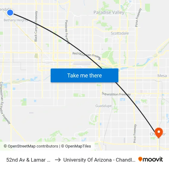 52nd Av & Lamar Rd to University Of Arizona - Chandler map