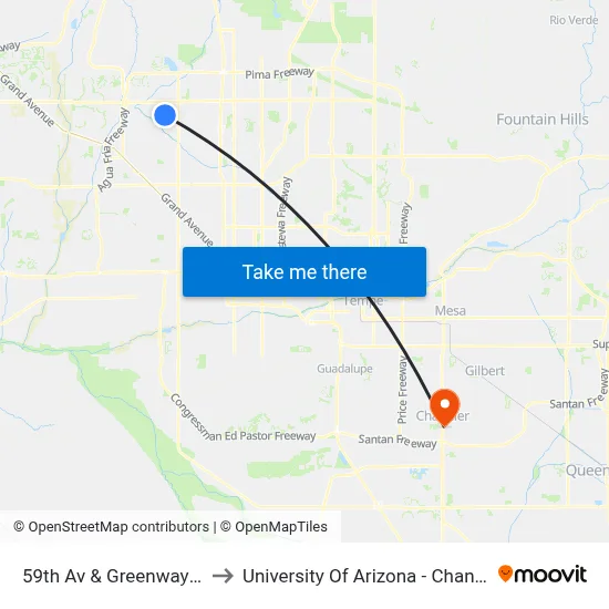 59th Av & Greenway Rd to University Of Arizona - Chandler map
